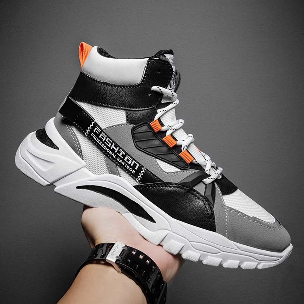 Men Outdoor Casual Boots Trend High-Tops Sneakers Fashion Sports Shoes - Black EU 44